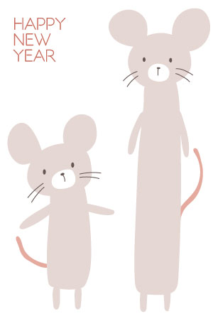 シンプルなかわいい鼠のイラスト年賀状【無料】