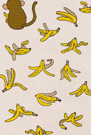 【無料】バナナをたくさん食べたお猿さん年賀状イラスト