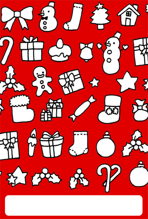 クリスマスカードイラスト シンプル赤背景メッセージ欄付き縦型【無料】