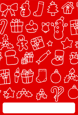イラストクリスマスカード シンプル赤×白線画メッセージ欄付き縦型