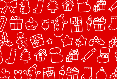 シンプルな線画イラストクリスマスカード 赤背景横型【無料】